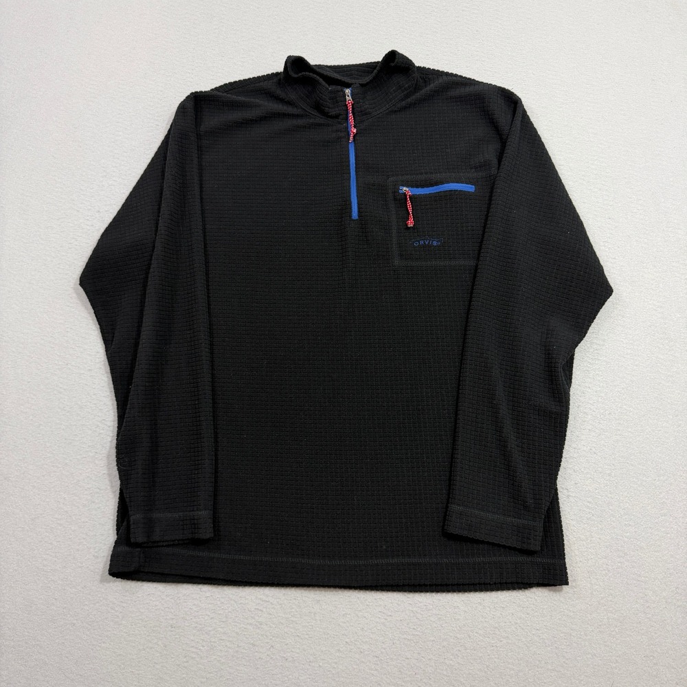 Orvis Pullover XL Black Trout Bum Waffle Knit Quarter Zip Pocket 4L62 Outdoors